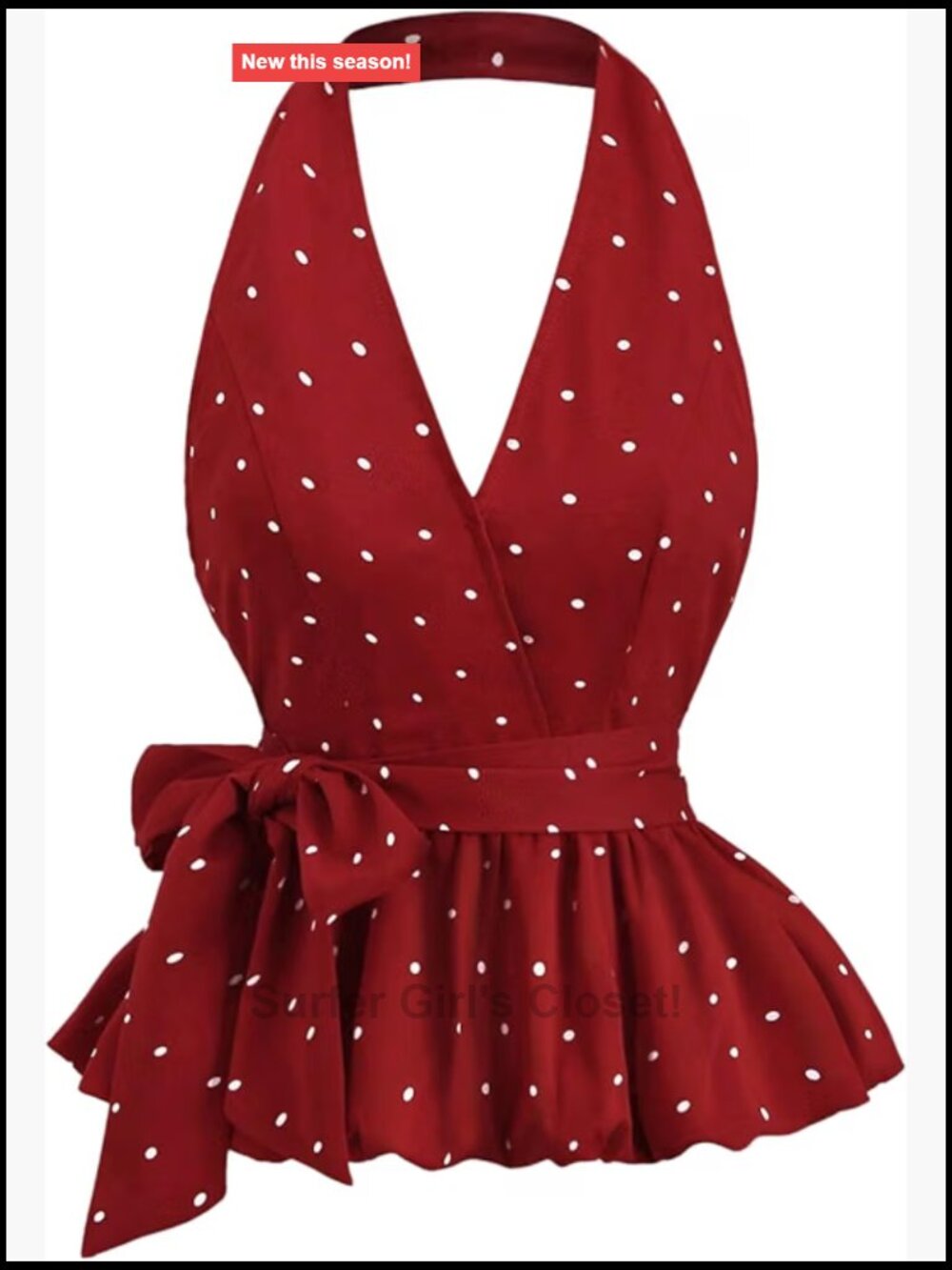 Women's Polka Dot Halter Tank Top Ruffle Hem Wrap Going Out